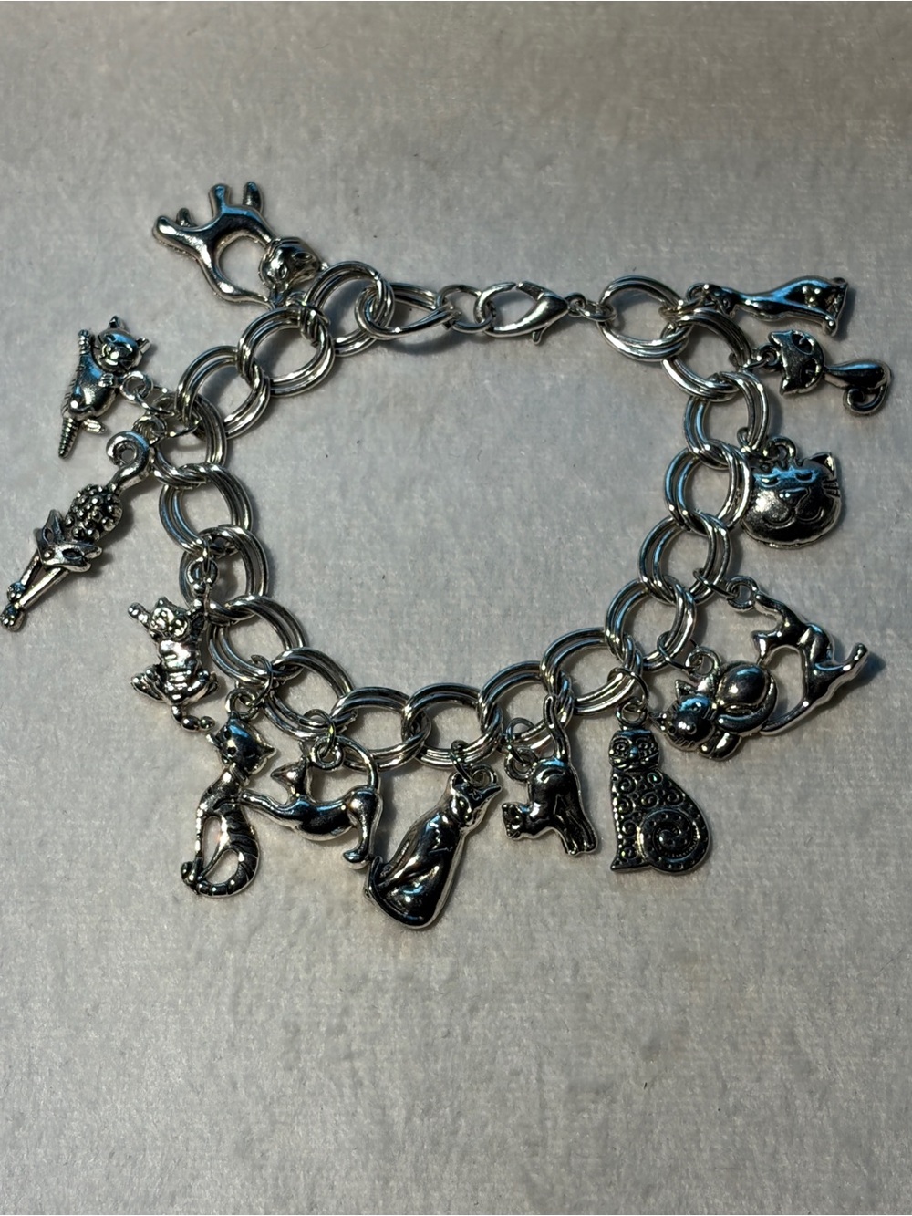 Silver Cat Charm Bracelet